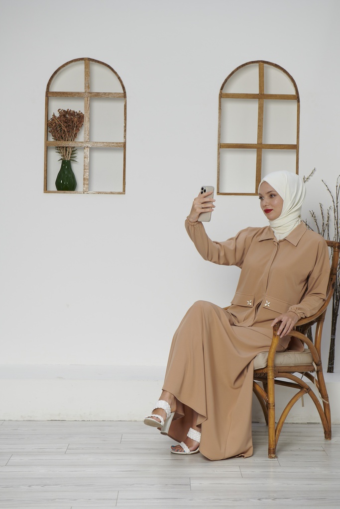 [2613-Beige-38] 2613 طقم تنورة قطعتين (38, Beige) D4970