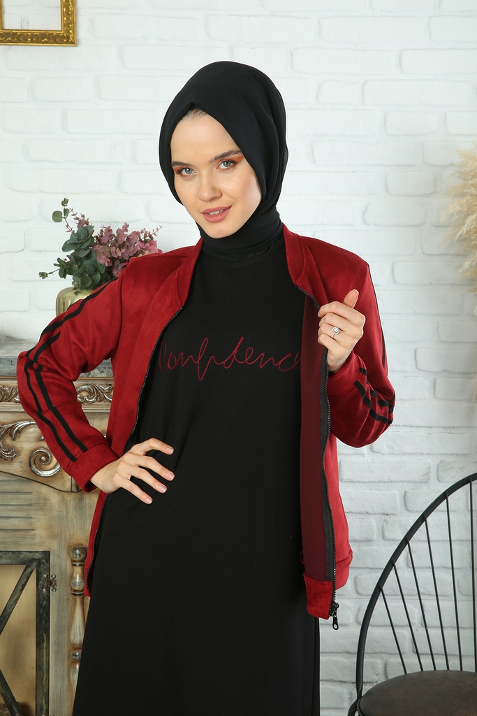 [2510-Maro-38] طقم قطعتين فستان مع جاكيت شمواه (38, Maroon) IMG_0064