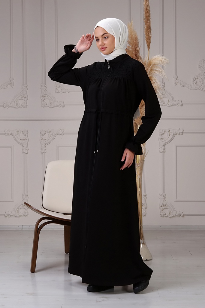 [1524-Blac-38] عباية مطرز (38, Black) NRC44481