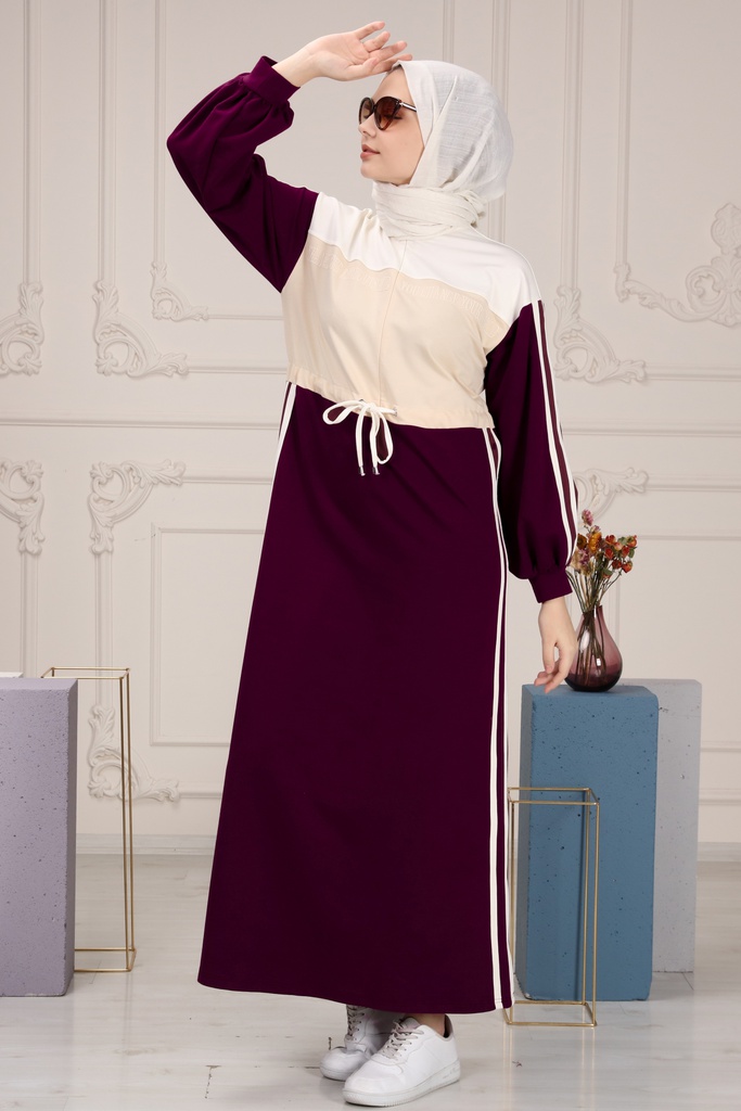 [1537-Maro-38] فستان خطين (38, Maroon) NRC39126