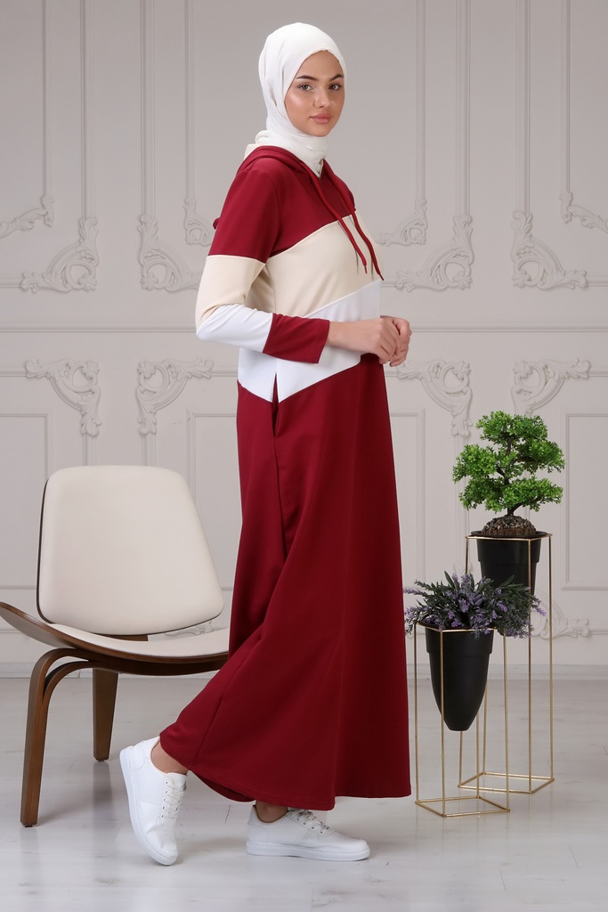 [1519-Maro-38] جلباب قطن مع طاقية (38, Maroon) NRC41869