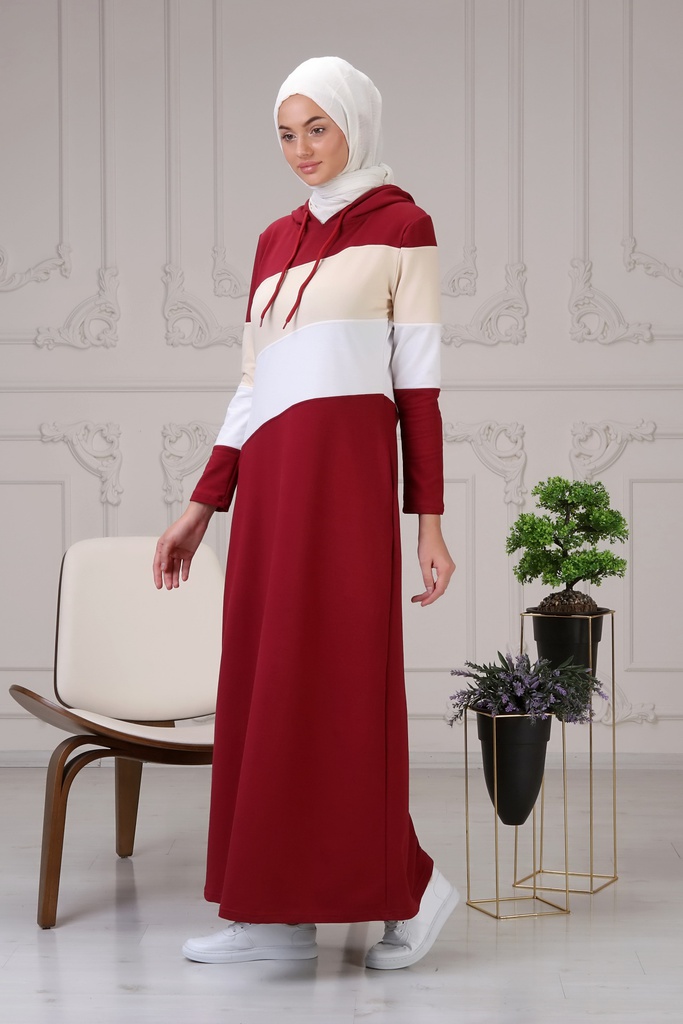 [1519-Maro-38] جلباب قطن مع طاقية (38, Maroon) NRC41870