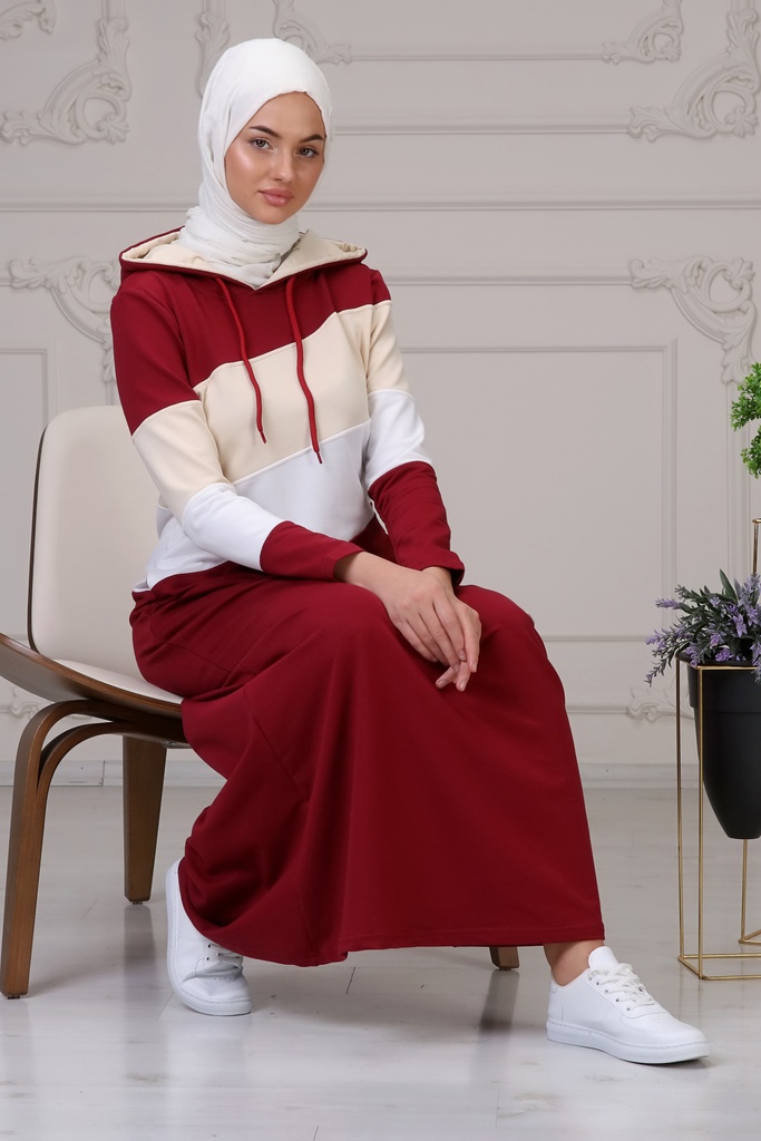 [1519-Maro-38] جلباب قطن مع طاقية (38, Maroon) NRC41875