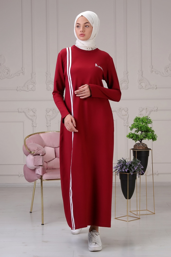 [1523-Maro-38] فستان خطين لون واحد (38, Maroon) NRC49983