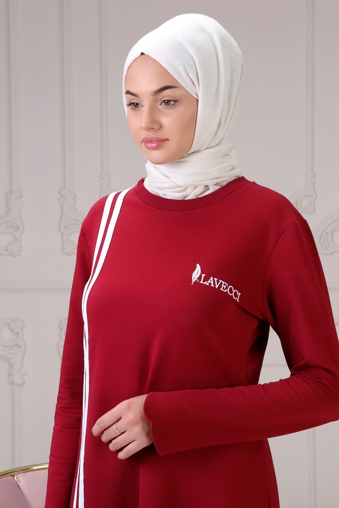 [1523-Maro-38] فستان خطين لون واحد (38, Maroon) NRC49989