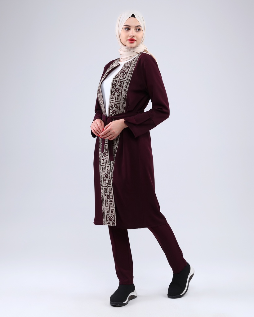[3547-Maro-36] طقم فلسطيني 3 قطع طويل 3547 (36, Maroon) NRC20656