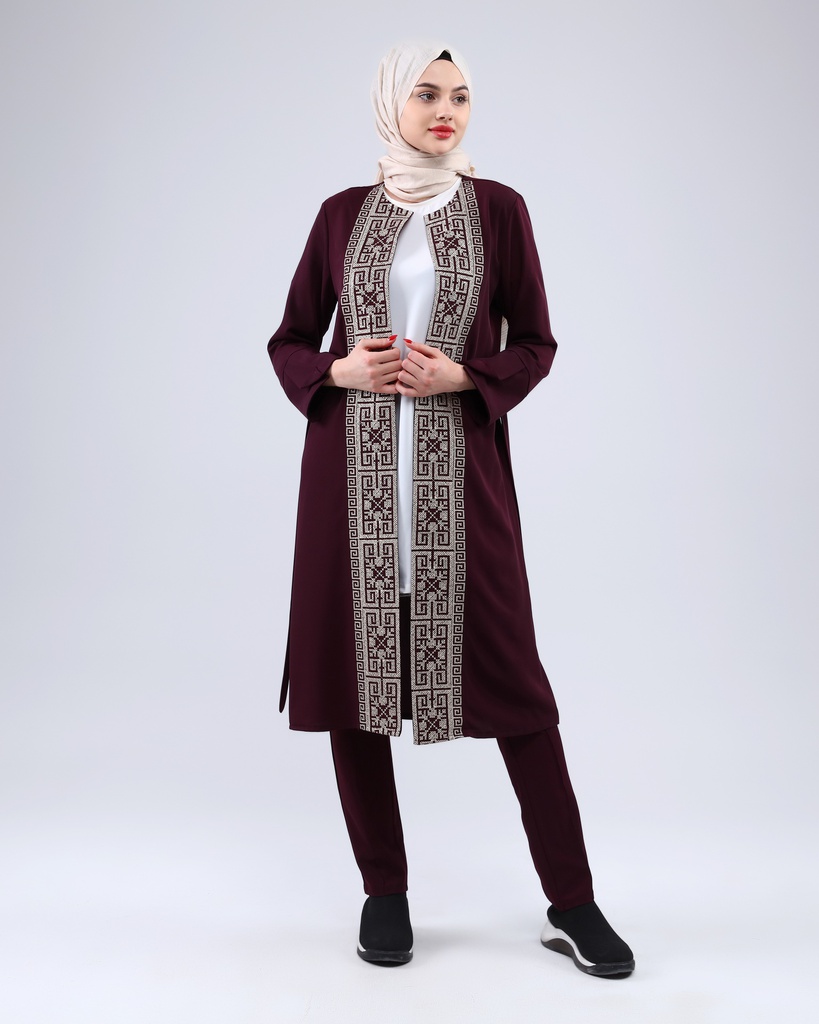 [3547-Maro-36] طقم فلسطيني 3 قطع طويل 3547 (36, Maroon) NRC20661