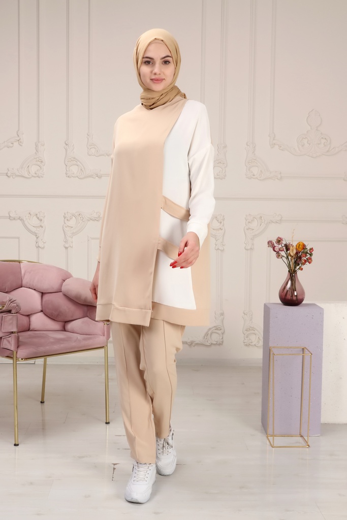 [2526-Beig-36] طقم قطعتين بلوزة و بنطلون 2526 (36, Beige) NRC37874