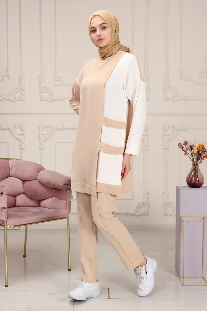[2526-Beig-36] طقم قطعتين بلوزة و بنطلون 2526 (36, Beige) NRC37875