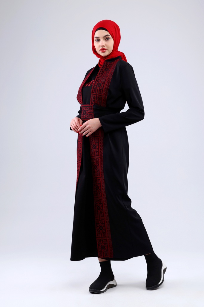 [25501-Blac-36] فستان فلسطيني 3 قطع طويل 25501 (36, Black) NRC20504